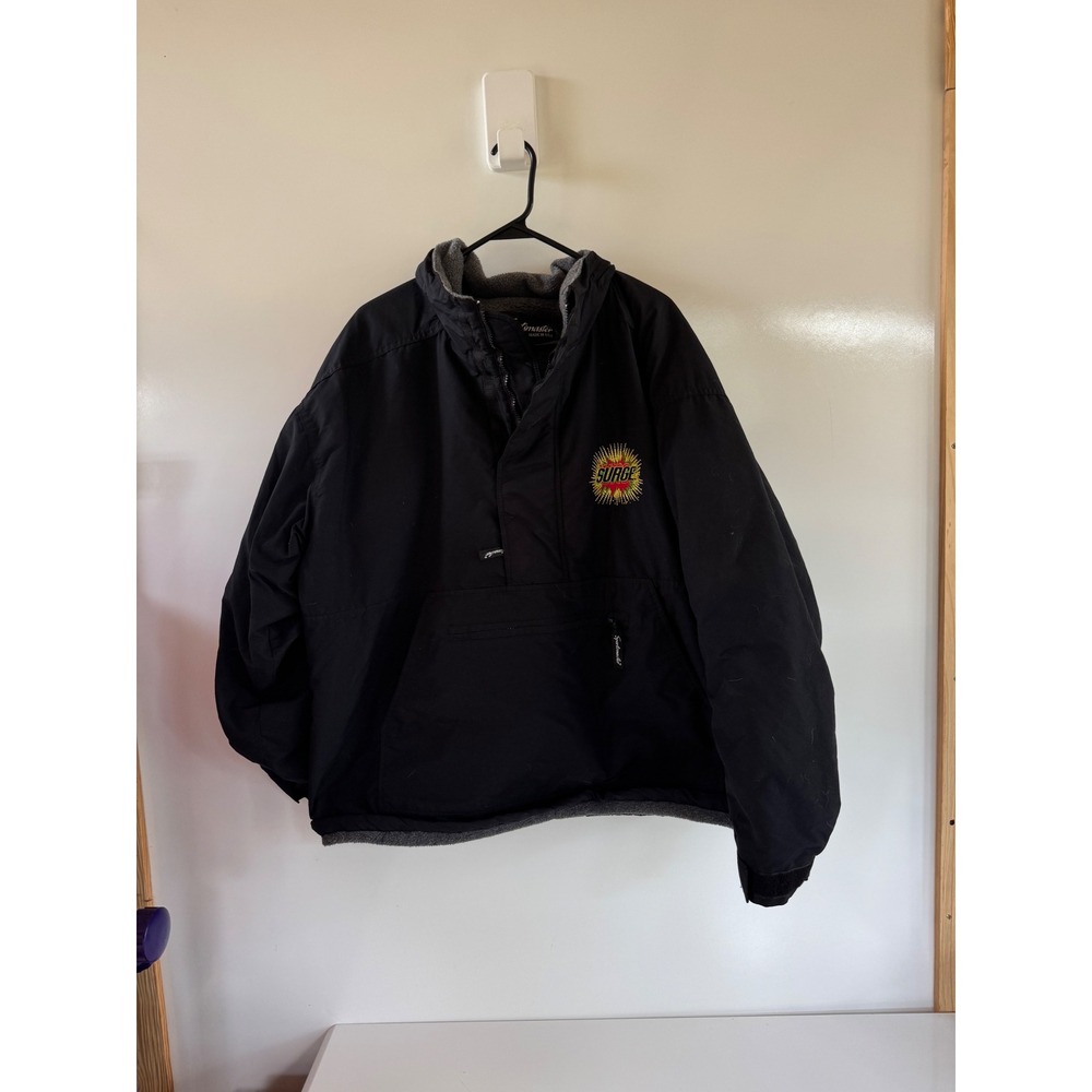 Vintage Sportsmaster Surge Soda Anorak Jacket Mens XL Black Fleece Lined USA